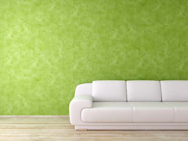 现代室内与白色沙发在绿色房间图片下载