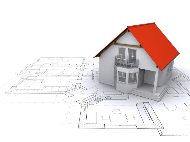 房屋以工程图纸为背景图片下载