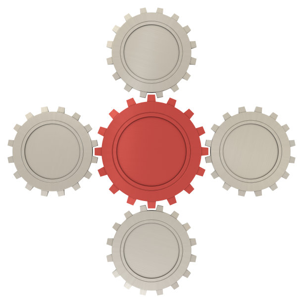 一个红色和四个银色齿轮图片下载