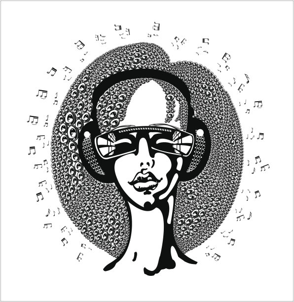 女孩戴着太阳镜戴着耳机听音乐图片下载