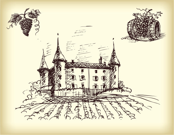 酒庄项目与葡萄园在Sepia图片下载