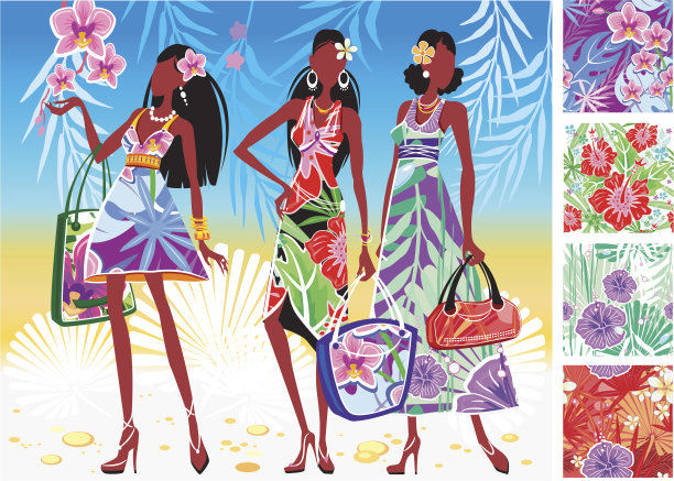 身着印花连衣裙的女士们图片下载