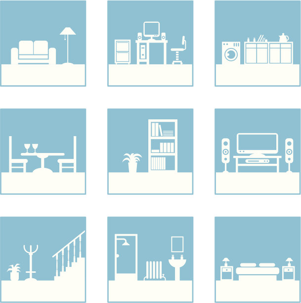 展示一所房子里不同房间的图像集图片下载