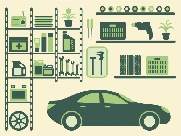 车库内部和物体剪影设置。图片下载