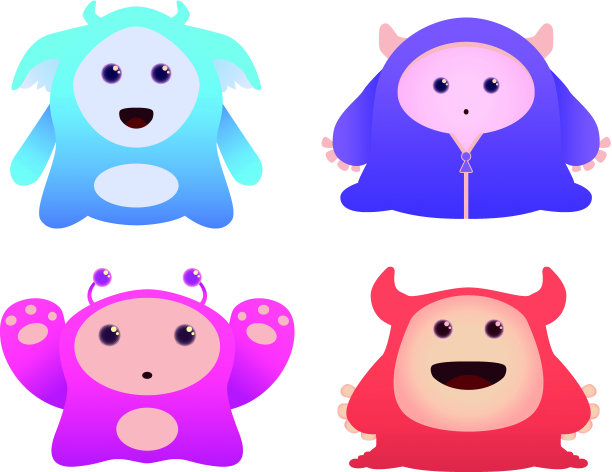 一组可爱的矢量怪物图片下载