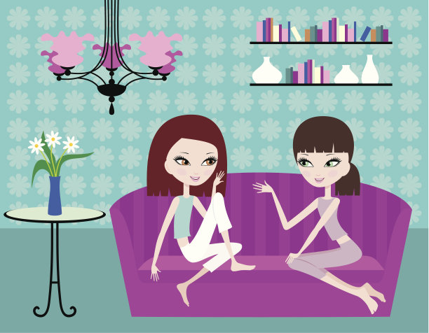 两个女孩在沙发上聊天图片下载
