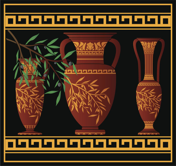 希腊红色双耳罐和水壶图片下载