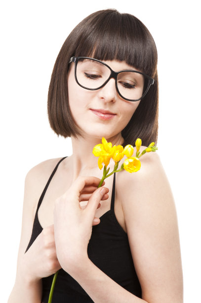 戴着眼镜，戴着花的女人图片下载