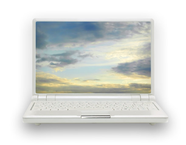 带有早晨天空的笔记本电脑图片下载
