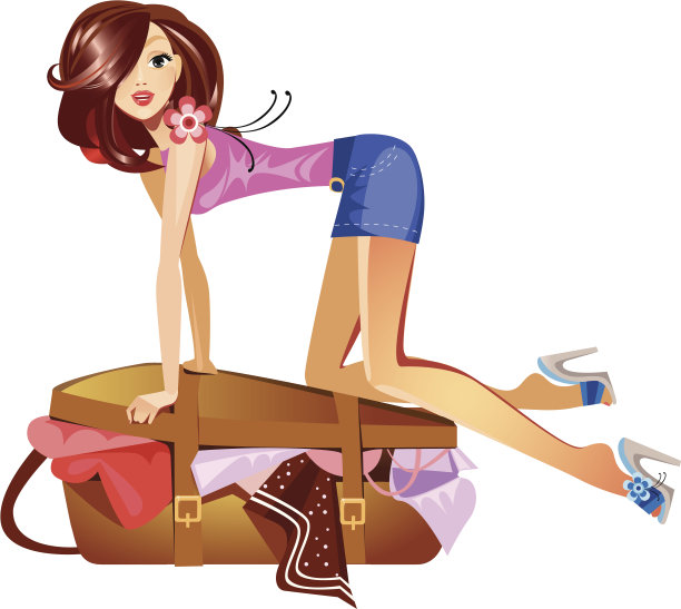 盖上行李箱的女孩图片下载