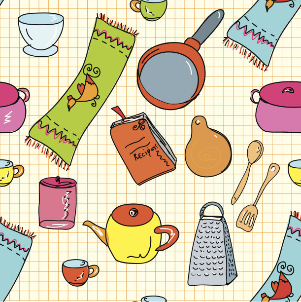 无缝模式与厨房物品图片下载