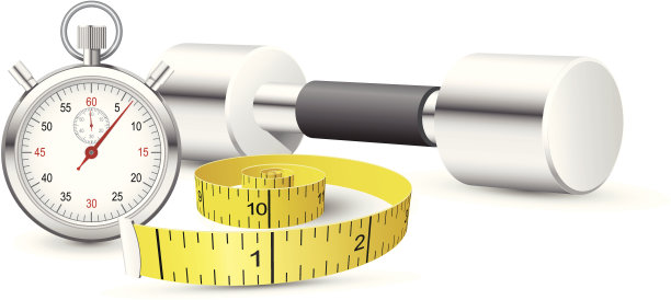 秒表，卷尺和哑铃图片下载