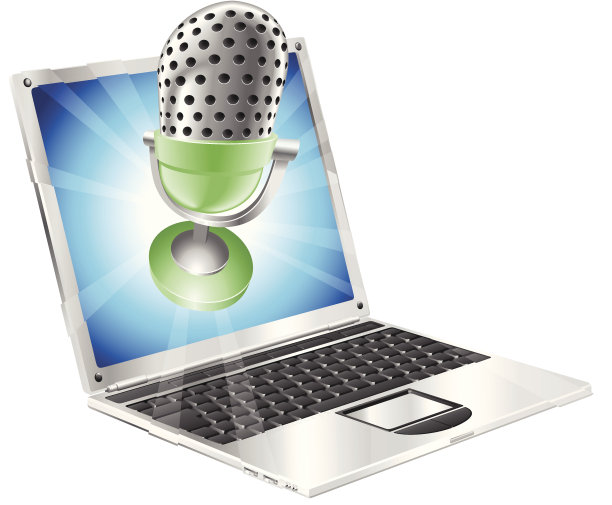 麦克风飞出笔记本屏幕的概念图片下载