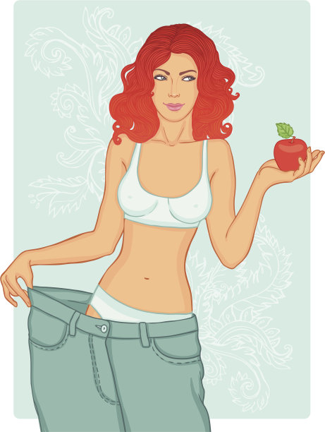 减肥后穿着旧牛仔裤的美女图片下载