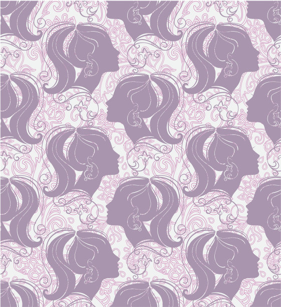 无缝背景与女性剪影和鲜花图片下载