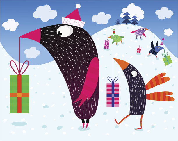 小鸟和圣诞礼物图片下载