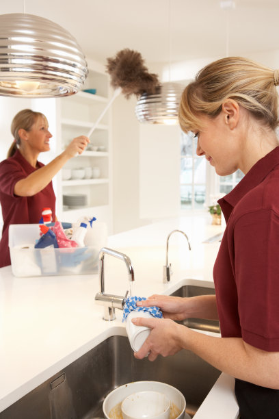 商业清洁工在家庭厨房工作图片下载