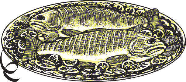 矢量插图烤鱼在复古雕刻风格图片下载