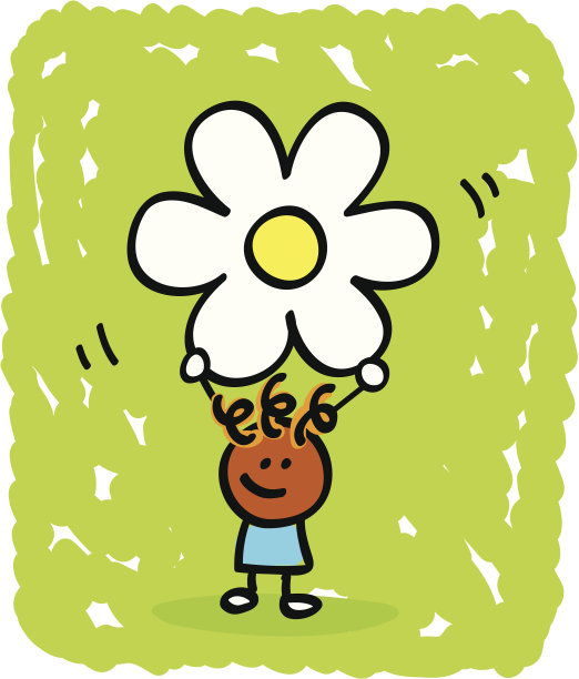 快乐黑孩儿用春、夏花卡通插画图片下载