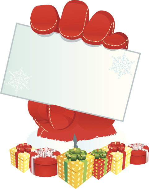 圣诞老人的手上露出空白的留言卡图片下载