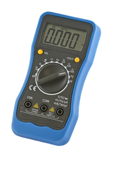 白色背景上的蓝色表壳的数字万用表图片下载