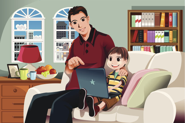 父子在用电脑素材图片