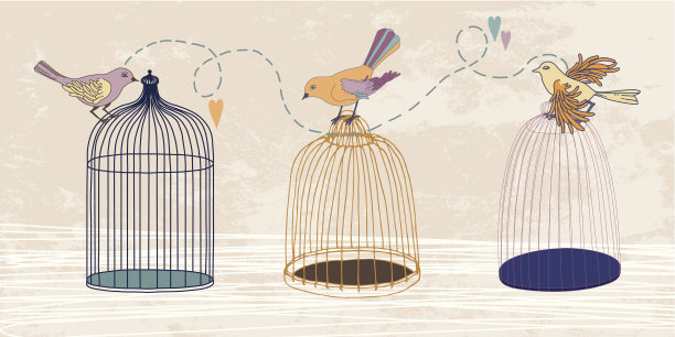 三只鸟和鸟笼图片下载