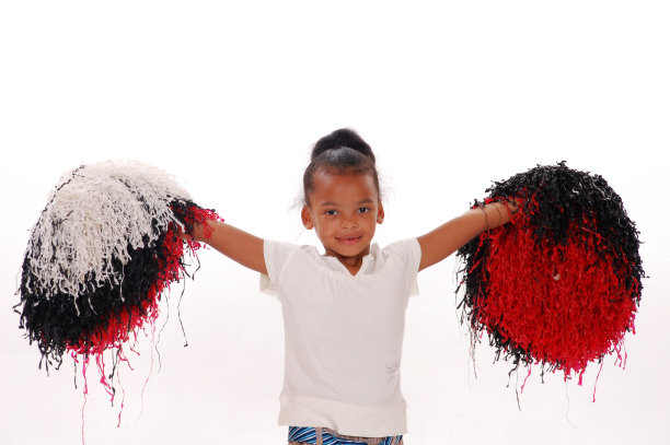 拿着花球的小女孩被隔离在白色上图片下载