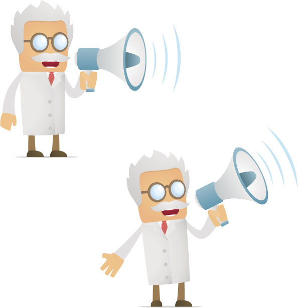 拿着扩音器的滑稽卡通科学家图片下载