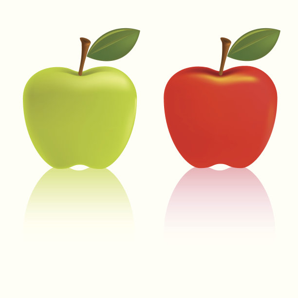 绿苹果和绿叶子的又红又好吃的苹果图片下载