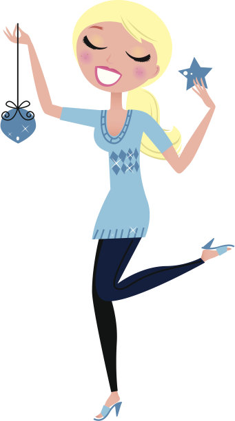 可爱的金发女人，白色上有孤立的圣诞标志图片下载