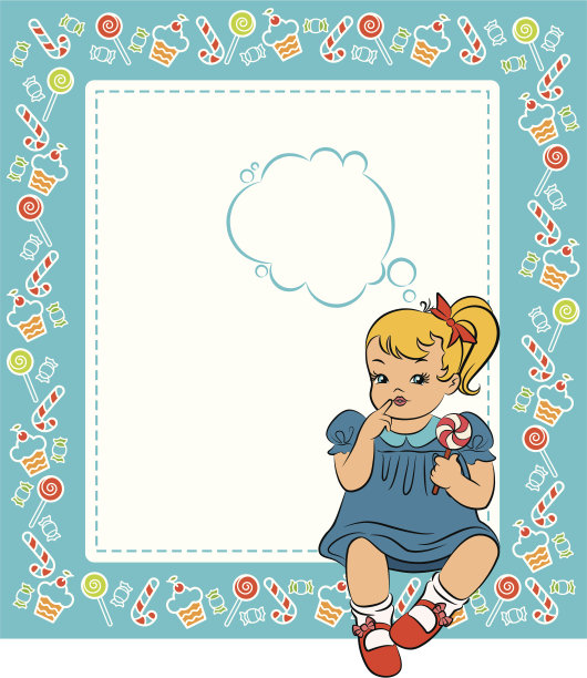 经典卡通小女孩的糖果。向量图片下载