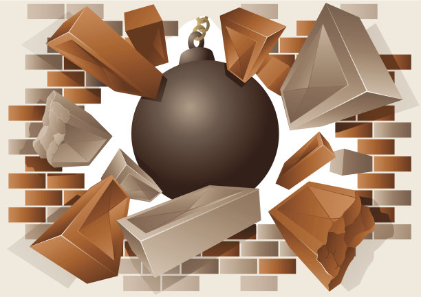 爆炸砖墙和破坏球图片下载