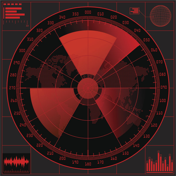 红色雷达屏幕有放射性信号。图片下载