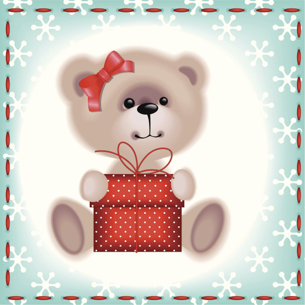 泰迪熊女孩和一个圣诞礼物图片下载