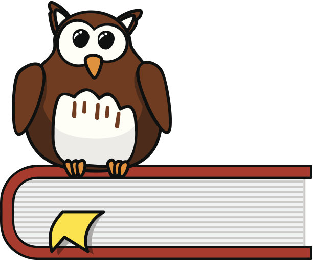 聪明的卡通猫头鹰坐在一本书上图片下载