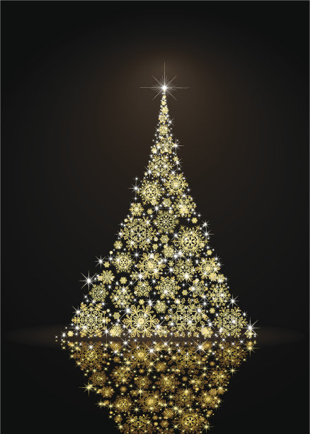 黑色背景下的金色圣诞树图片下载