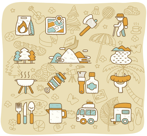 野餐，露营图标设置|摩卡系列素材图片