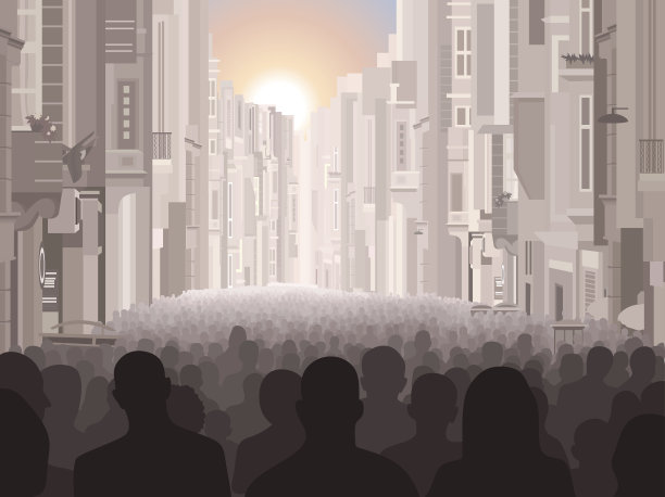 市中心人们的剪影素材图片