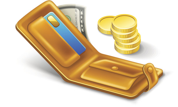 装有美元和硬币的钱包。图片下载