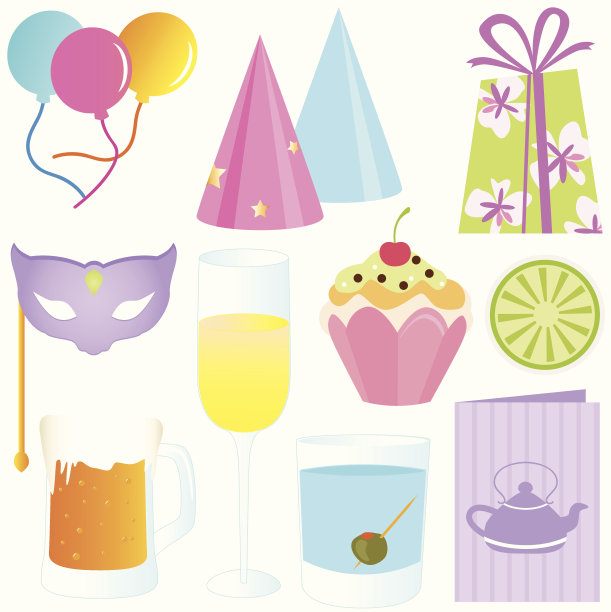 可爱向量图标:设计元素:生日派对图片下载