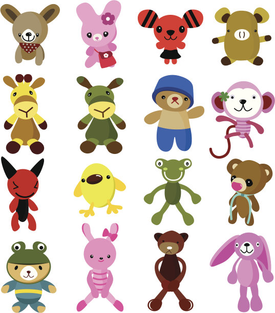 可爱的矢量卡通人物-狗，兔子，长颈鹿，熊，猴子图片下载