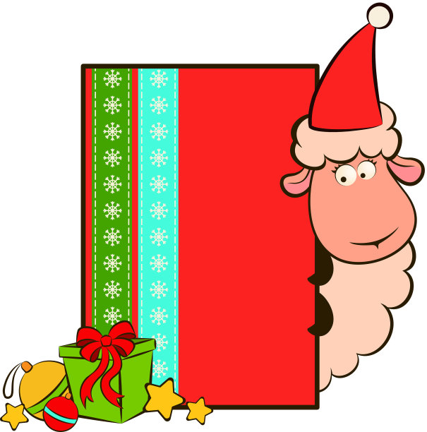 卡通圣诞老人羊。向量圣诞插图图片下载