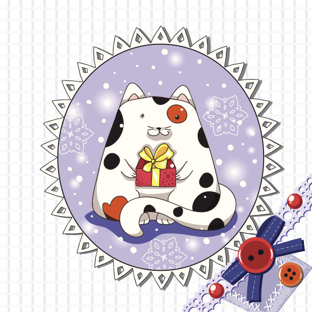 斑点圣诞猫与礼物图片下载