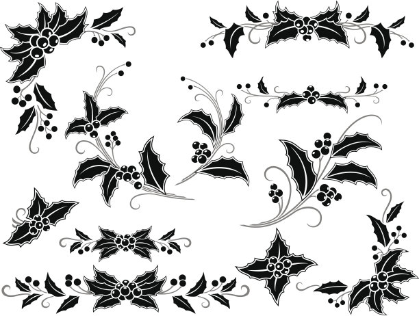 黑色和白色圣诞冬青装饰图片下载