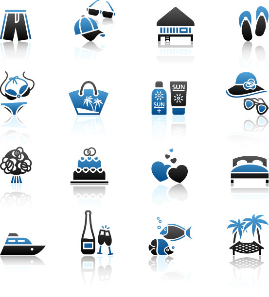 度假，旅游和娱乐，图标集。图片下载