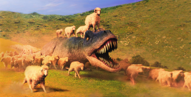 绵羊踩到了霸王龙。图片下载