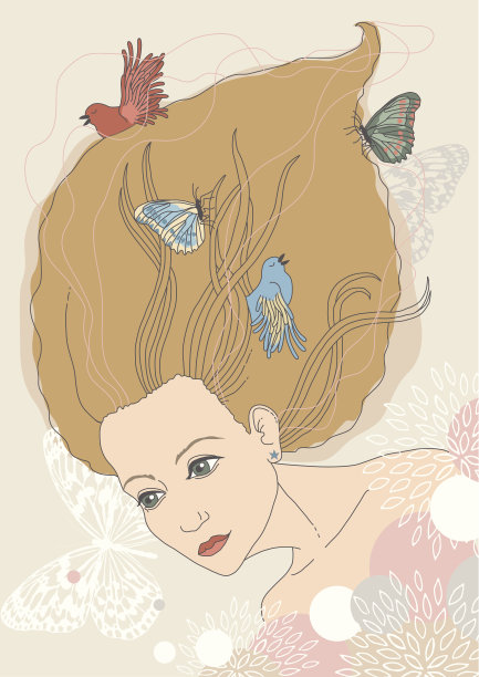 有鸟和蝴蝶的女人图片下载