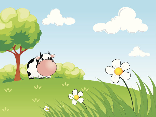 可爱的奶牛在草地上图片下载