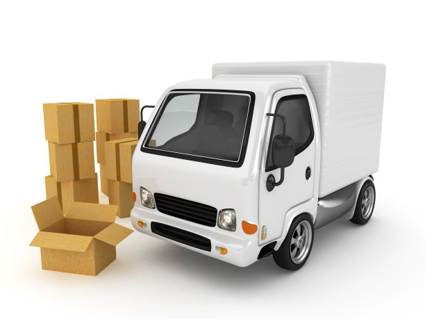 白色货车和纸板箱图片下载